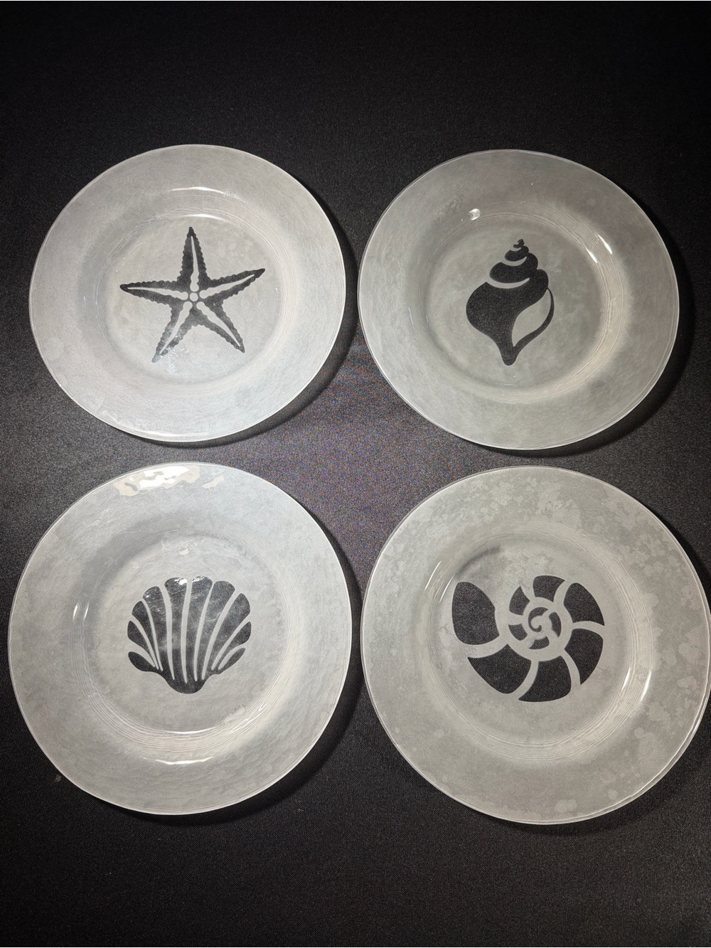 Vintage Nantucket Frosted & Clear Glass Salad Plates with Coastal Design